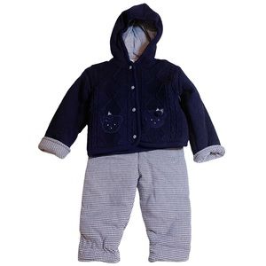 CARRIAGE BOUTIQUE Baby Girl Romper Set W Hoodie Sweater Bear Blue Size 12M NWT